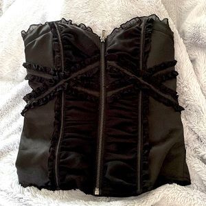 Sexy black zipper front Bustier top